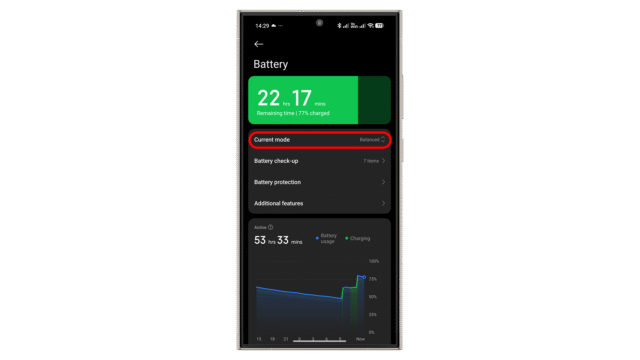 Tap on the current mode. Xiaomi HyperOS 3 battery check-up and battery saver features