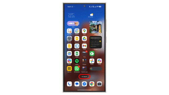 Tap on the search button on your home screen. Xiaomi HyperOS 3 home screen search feature