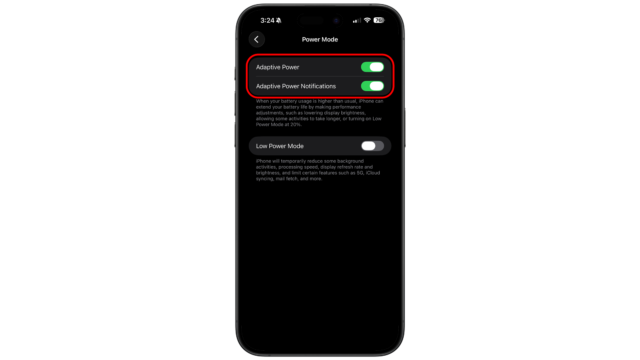 Toggle on Adaptive Power and Notifications. iOS Tips and Tricks Extend Battery Life iPhone