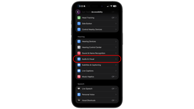 Tap on Audio & Visual. iOS iPhone tricks tips Flash Alert Screen and LED