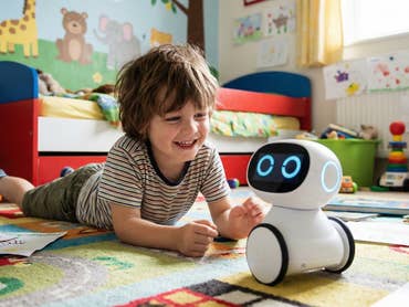A child and a robot companion playing together