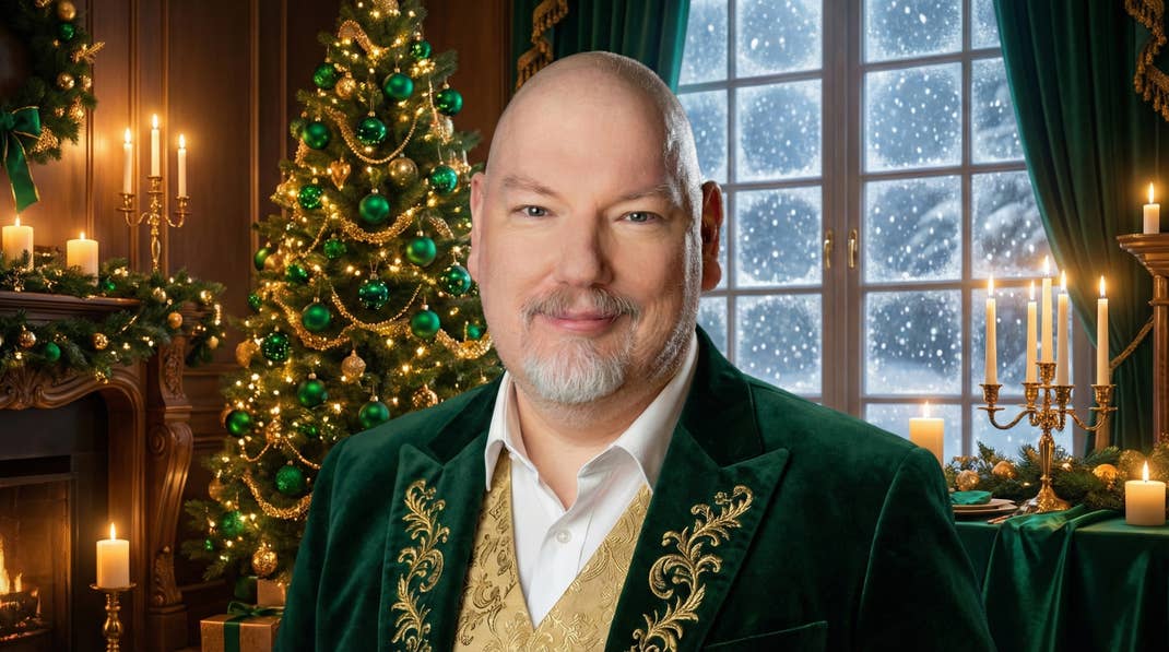 Casi in edlem Zwirn und im Nobel-Wohnzimmer, das festlich geschmückt ist