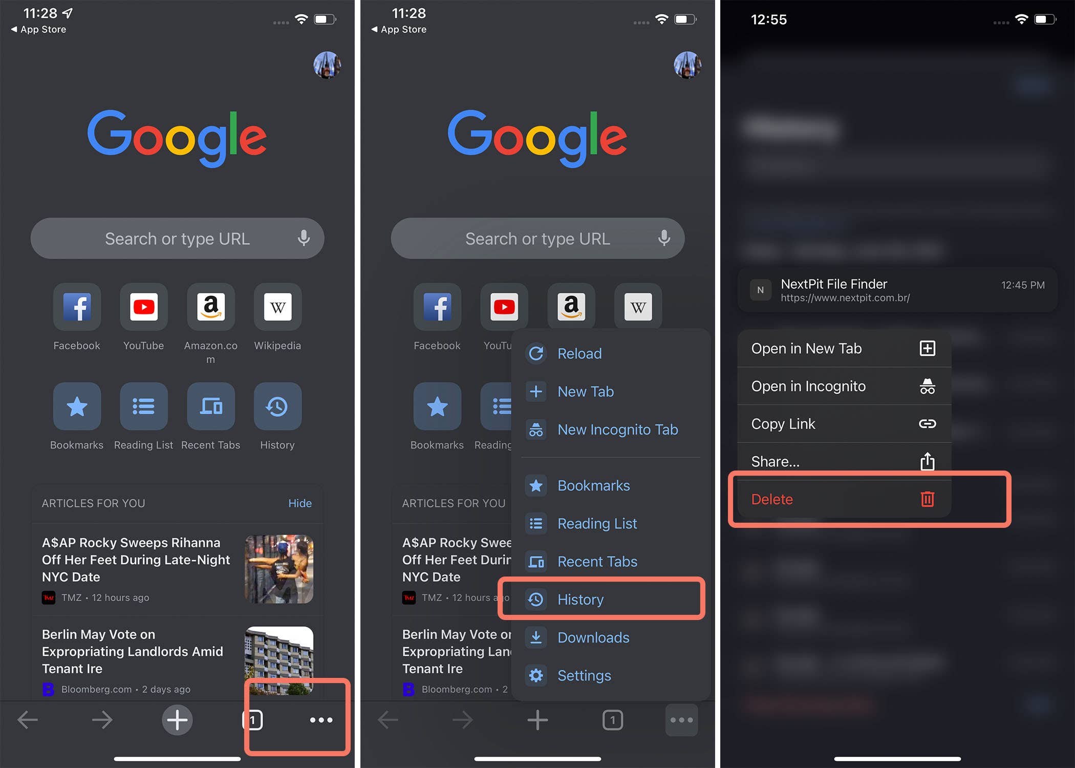 delete Google search history individual entrance