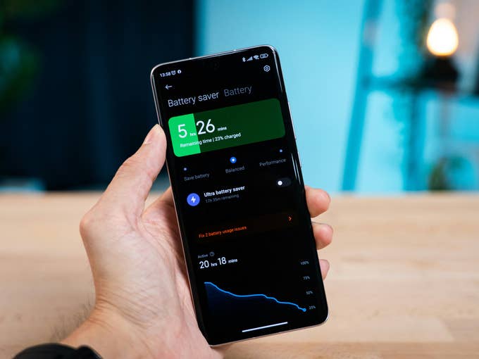 A smartphone with a battery indicator