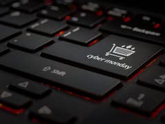 Cyber Monday shopping key on a laptop keyboard