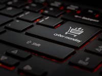 Cyber Monday shopping key on a laptop keyboard