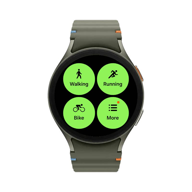 Samsung Galaxy Watch 7 showing off activity options: Walking, Running, Cycling, More.