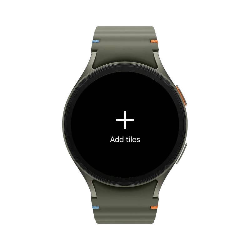 Samsung Galaxy Watch 7 shows u0027Add Tilesu0027 on the screen.