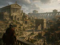 An image of a soldier looking over his empire.