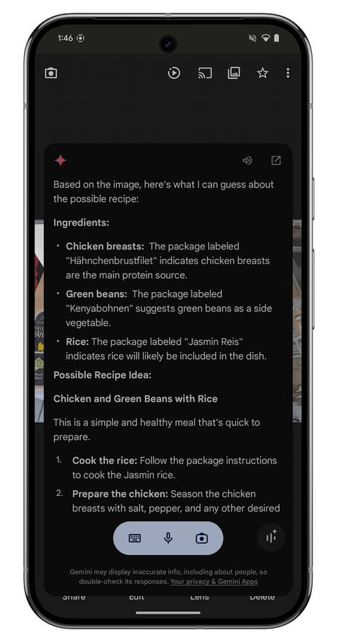 Screenshot of the Google Gemini Nano interface on the Google Pixel 9 Pro XL.