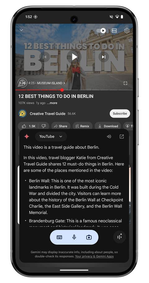 Screenshot of the Google Gemini Nano interface on the Google Pixel 9 Pro XL.