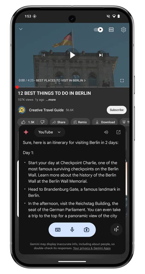 Screenshot of the Google Gemini Nano interface on the Google Pixel 9 Pro XL.