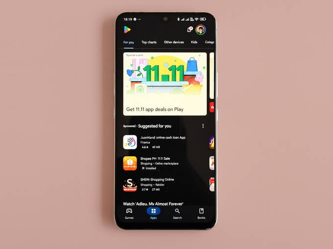 Google Play Store dashboard on an Android smartphone