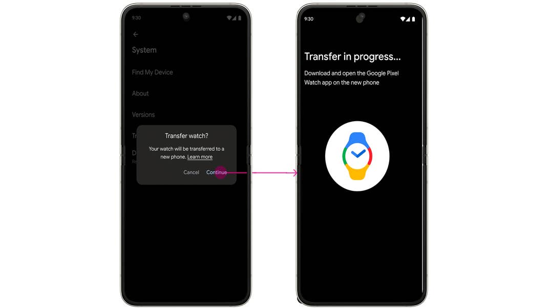 Screenshot of Watch Transfer between different Wear OS devices