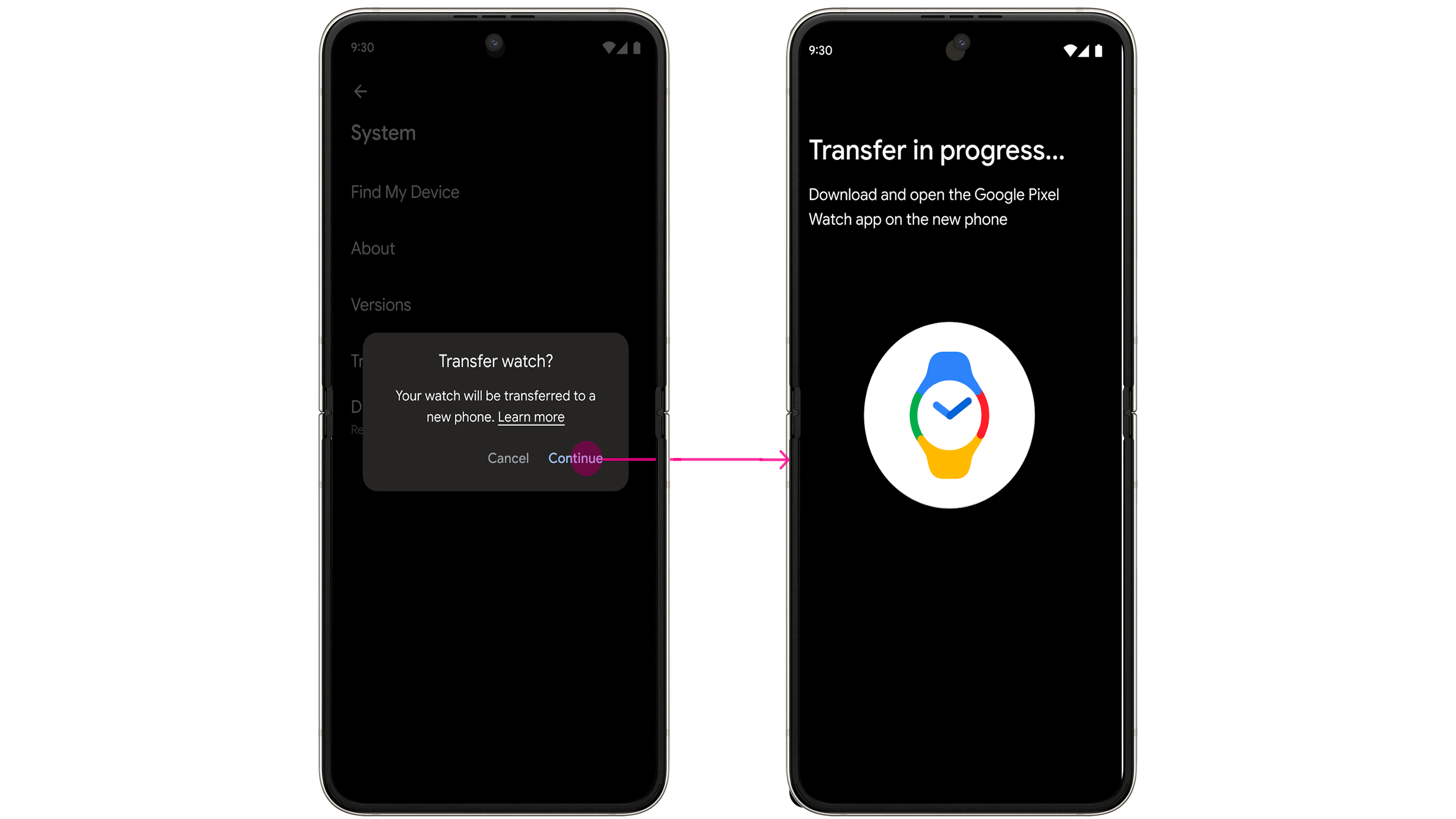 Screenshot of Watch Transfer between different Wear OS devices