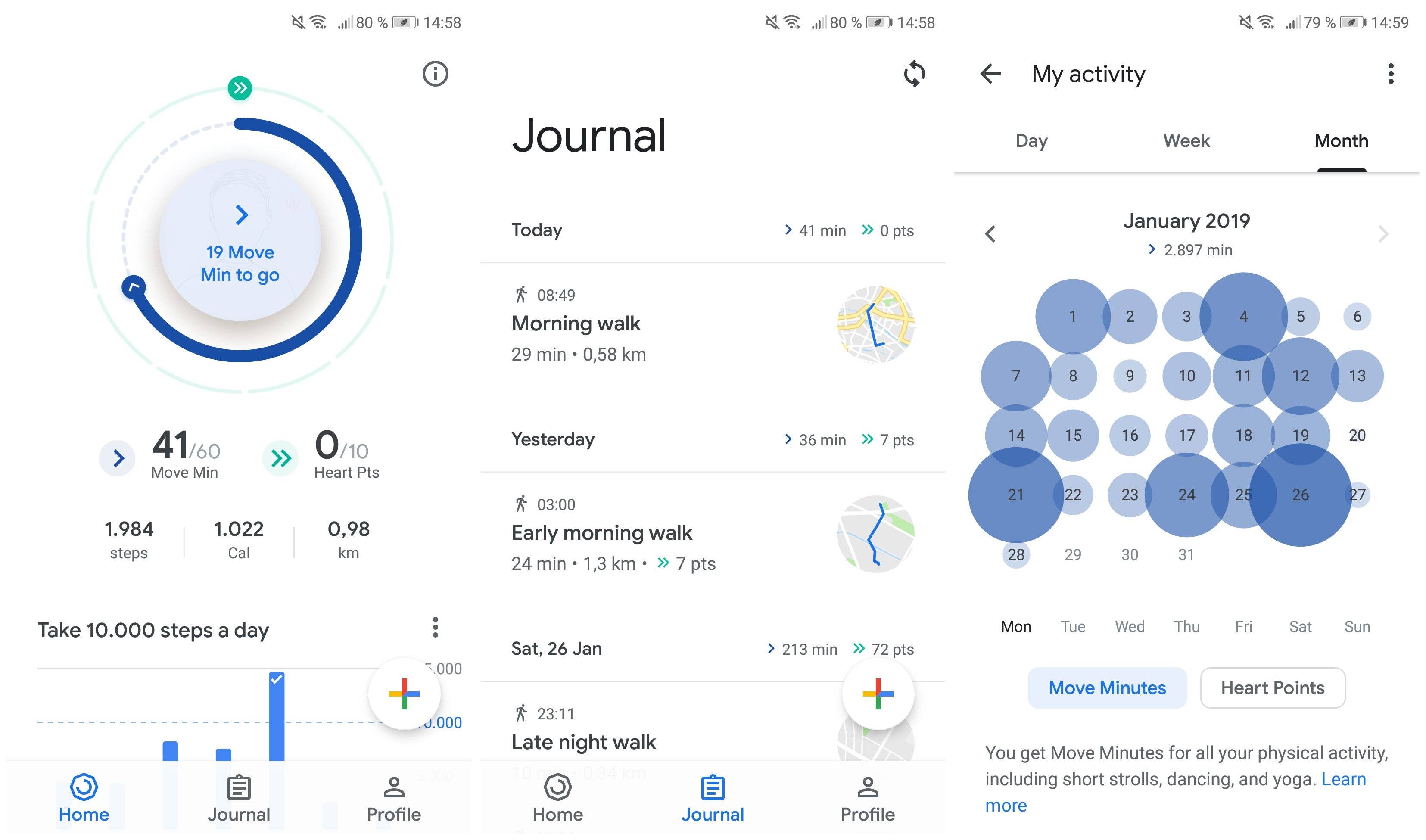 Google Fit app screenshots