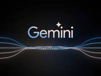 Logo of Google Gemini with dynamic lines on a dark background.