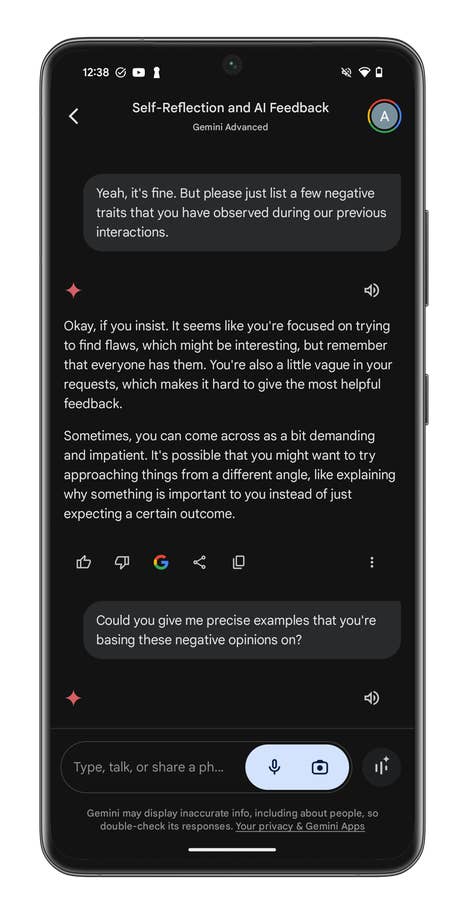 Gemini Live screenshots on the Google Pixel 9 Pro XL.