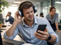 A man with headphones in the office