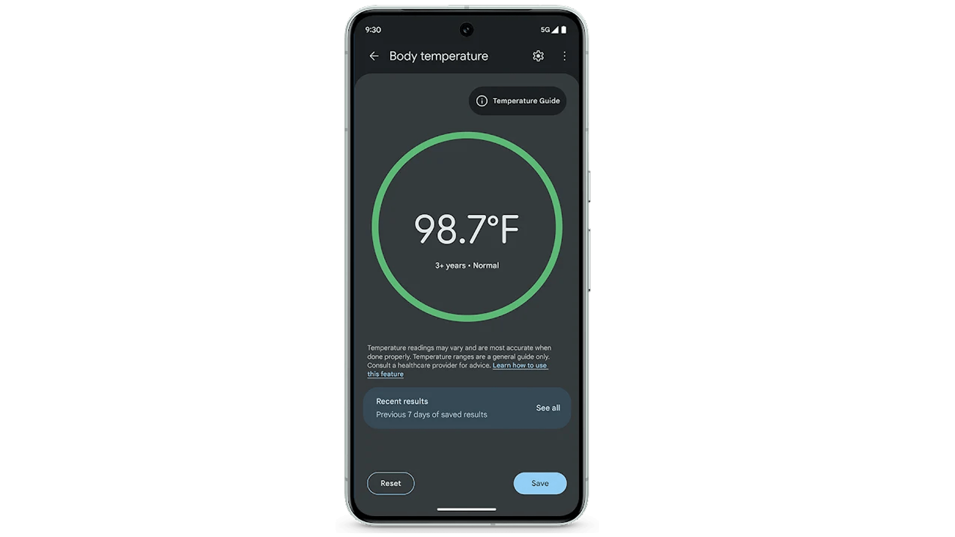 Google Pixel 8 Pro's thermometer app