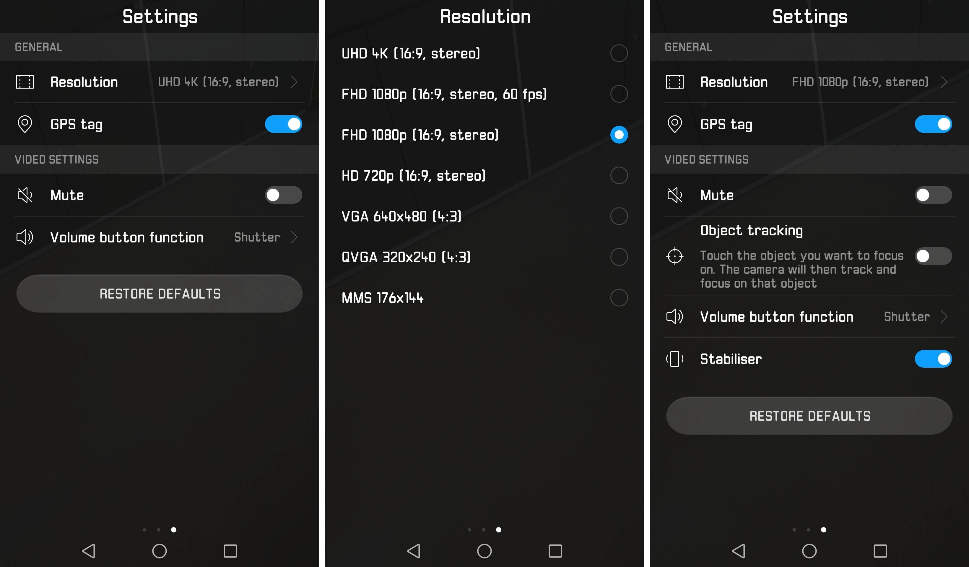 huawei mate 9 video options