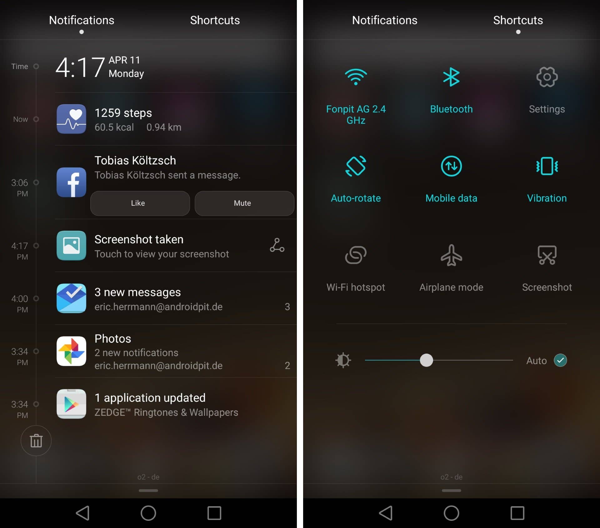 huawei p9 notifications quick settings