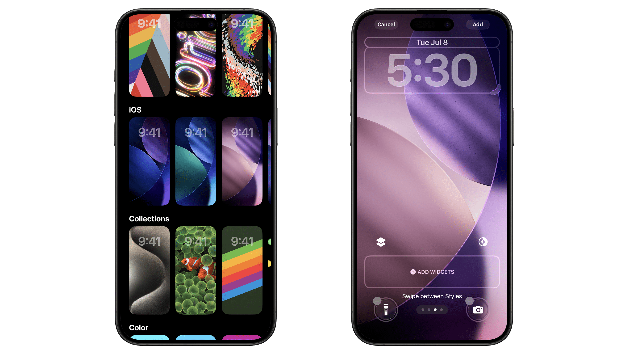 iOS 26 Beta 3 interface showing wallpaper options and a home screen with time and widgets.