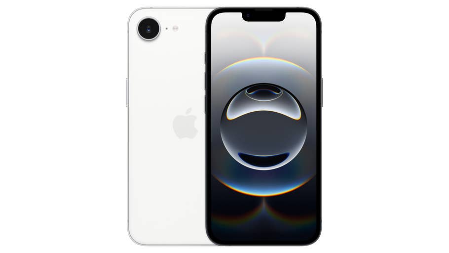 Apple iPhone 16E shown from the front and back, featuring a modern design.
