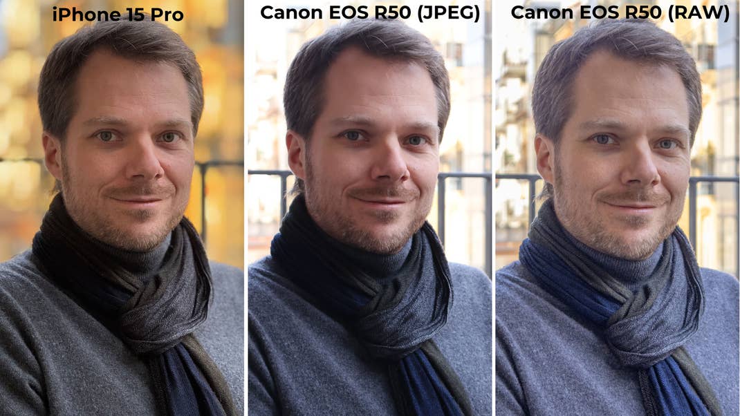 The iPhone 15 Pro performed well with portrait mode enabled, although the Canon camera The iPhone 15 Pro performed well with portrait mode enabled, although the Canon camera