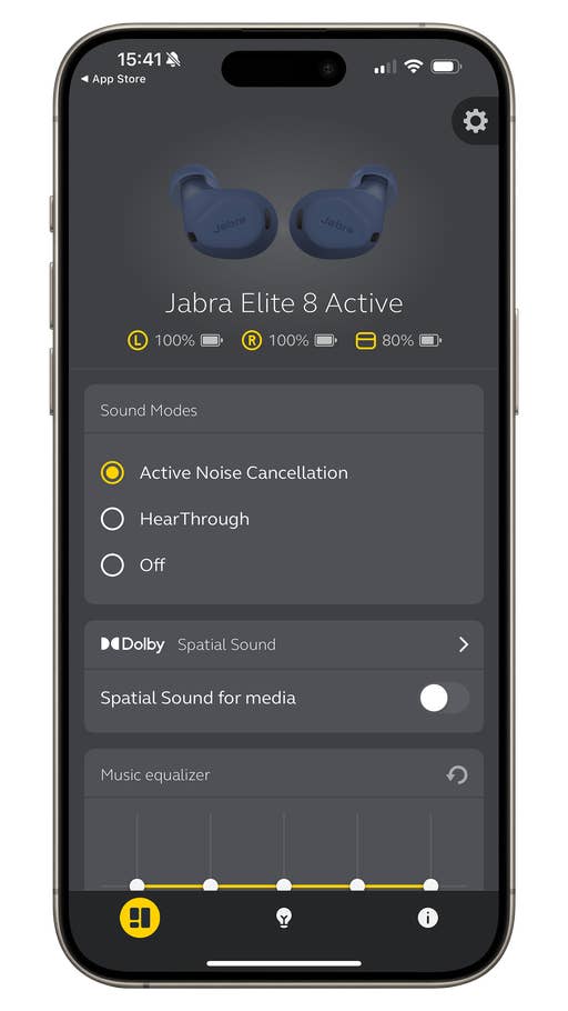 Screenshot of the Jabra Elite 8 Active Sound+ app