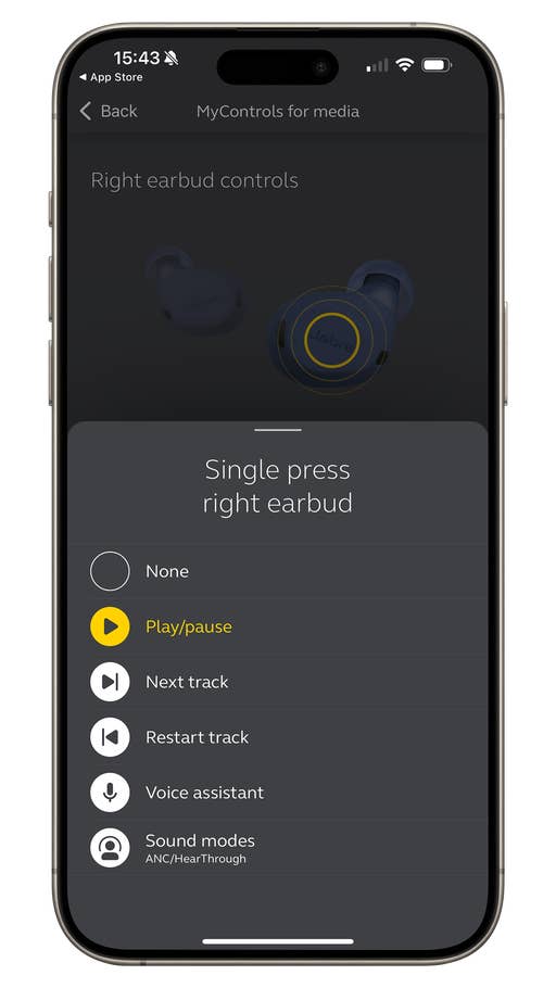 Screenshot of the Jabra Elite 8 Active Sound+ app