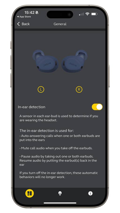 Screenshot of the Jabra Elite 8 Active Sound+ app