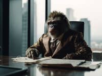 Gorilla sitting at an office desk