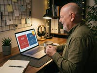 A man works on a notebook with LMArena.