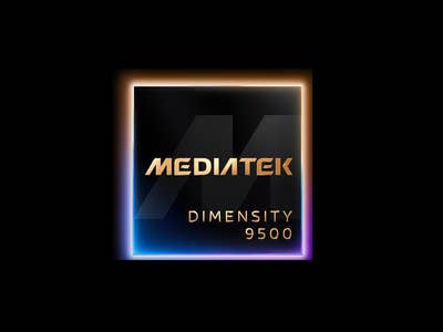 MediaTek Dimensity 9500 logo with gold lettering on a black background.