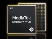 MediaTek Dimensity 7400 chip with 5G labeling against a dark background.