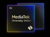 MediaTek Dimensity 9400+ logo featuring 5G text and a dark background.