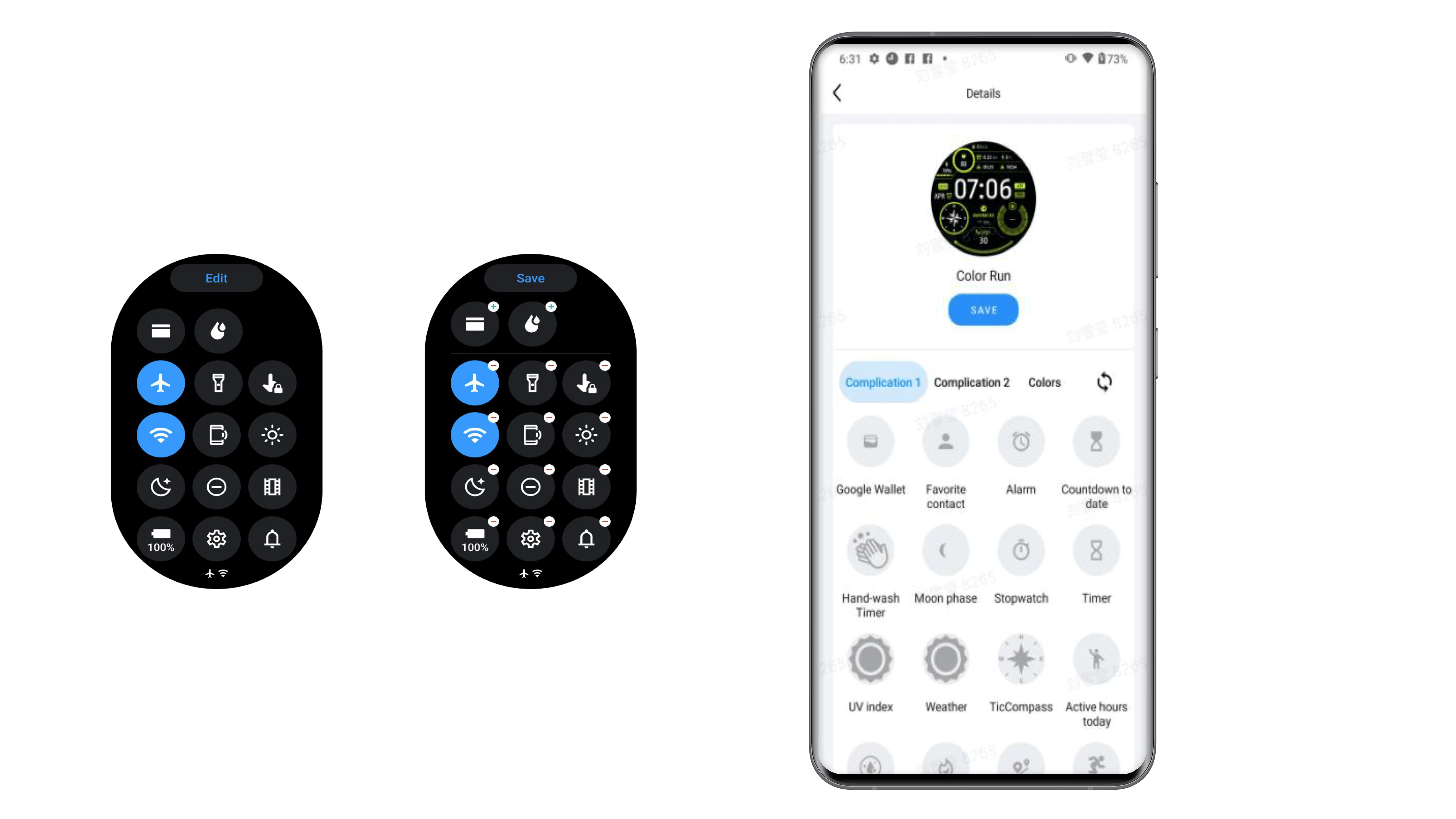 Mobvoi TicWatch 5 Pro watch faces previewed on the companion smartphone app