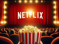 Netflix logo on a movie screen with popcorn