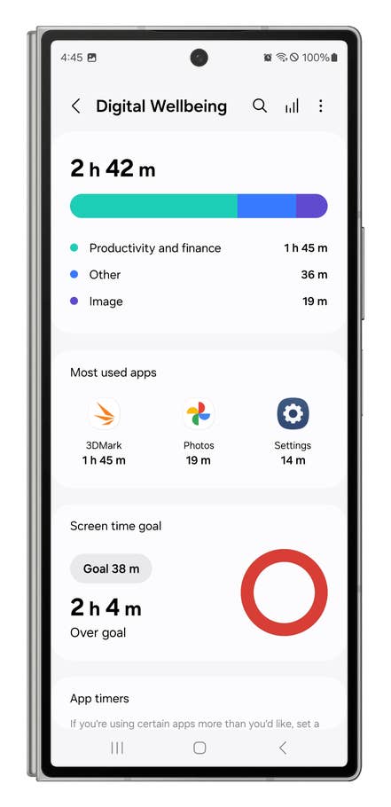 One UI screenshots showing how to display a screen time widget.