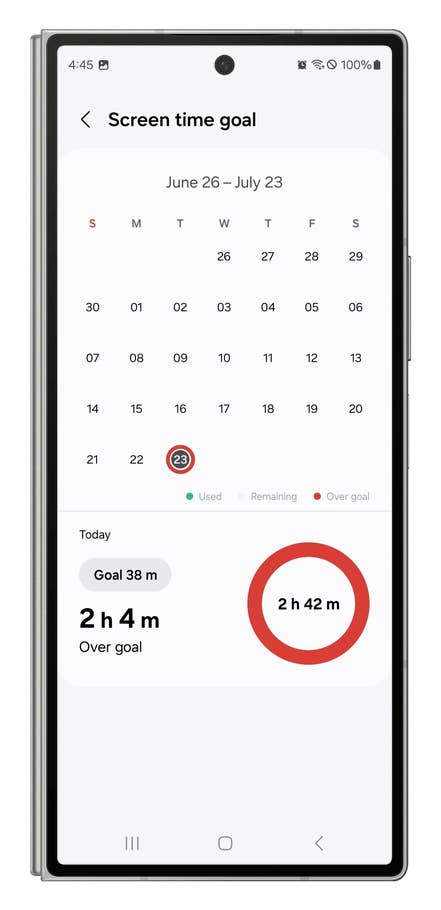 One UI screenshots showing how to display a screen time widget.