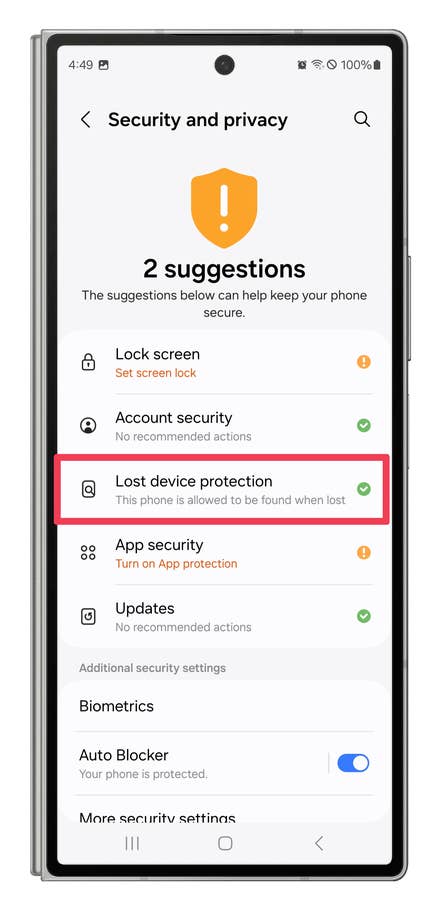 One UI screenshots showing how to turn on the Find My Mobile feature.