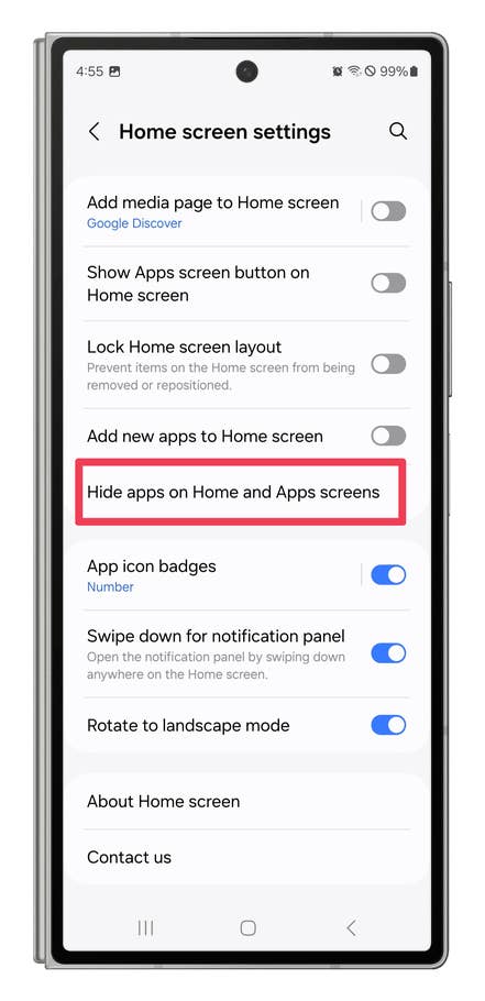 One UI screenshots showing how to hide apps.