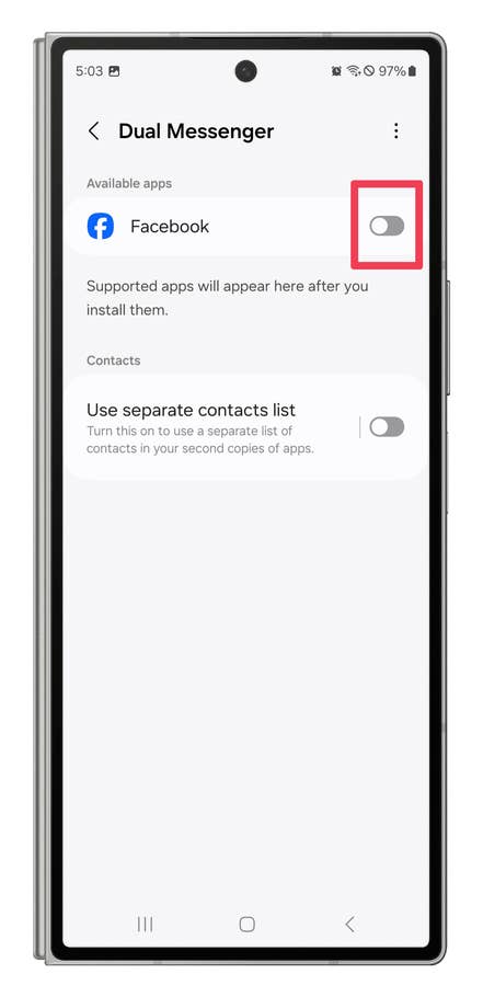 One UI screenshots showing how to use two social media or messaging accounts on the same app.