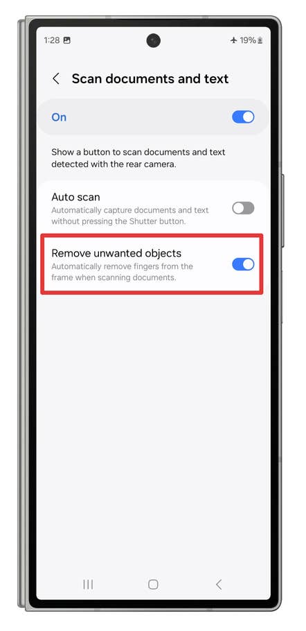Screenshots showing how to hide hands and fingers when scanning documents.