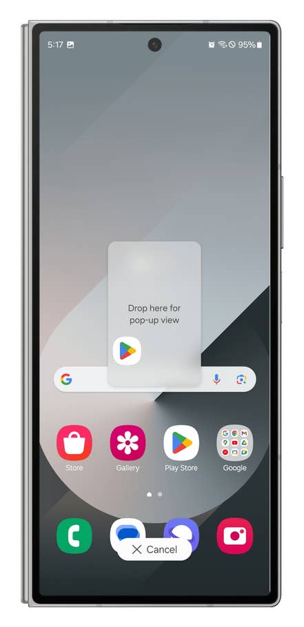 One UI screenshots showing how to display an app as a floating window.