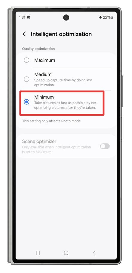 Screenshots showing how to reduce the post-processing steps in the camera app.