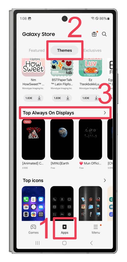Screenshots showing how to customize the Always-on Display.