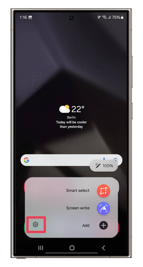 Screenshots showing how to set S Pen shortcuts