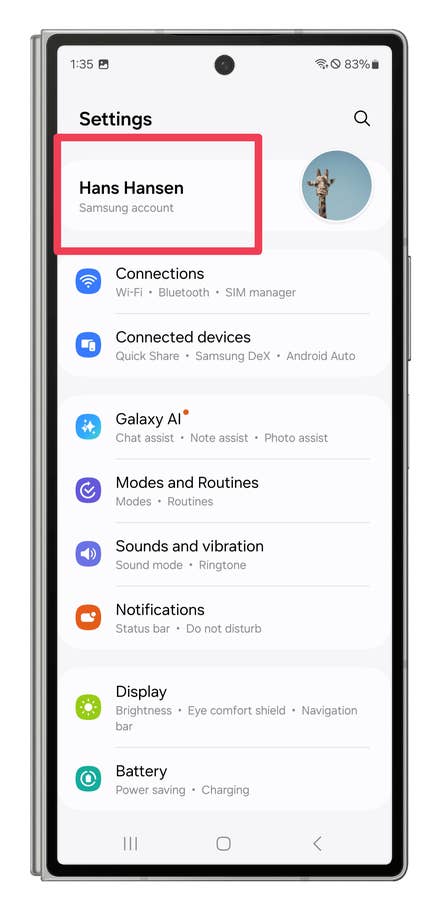 One UI screenshots showing how to sign out of the Samsung on the phone.